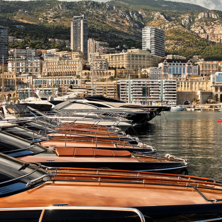 Principality of Monaco - September 11, 2013: Luxury yachts lines up in the port