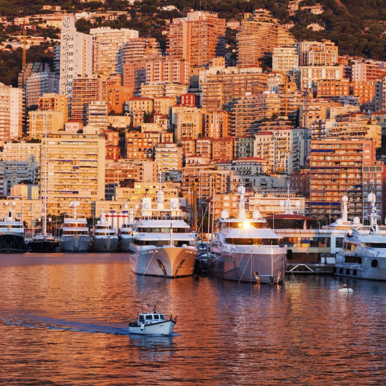 Port Hercule in Monaco at sunrise. Monaco.