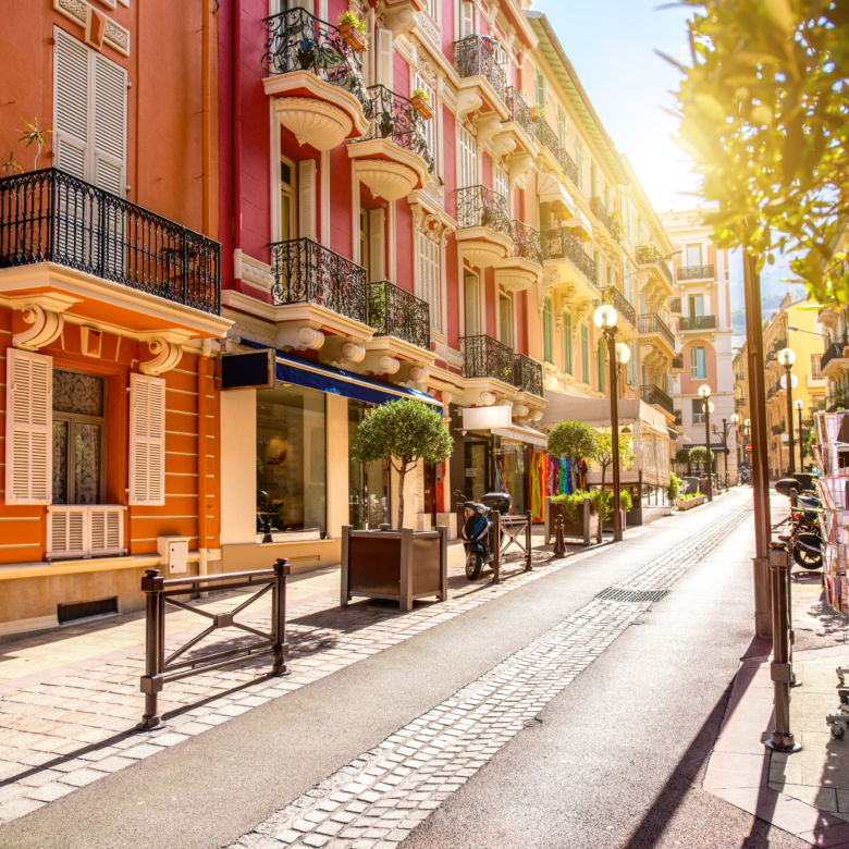 Beautiful old architecture style of residential buildings in the old city center in Monte Carlo in Monaco