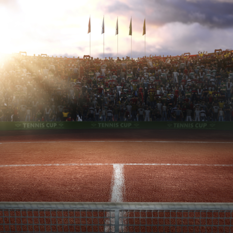 Tenis court Stadium red ground in sunset